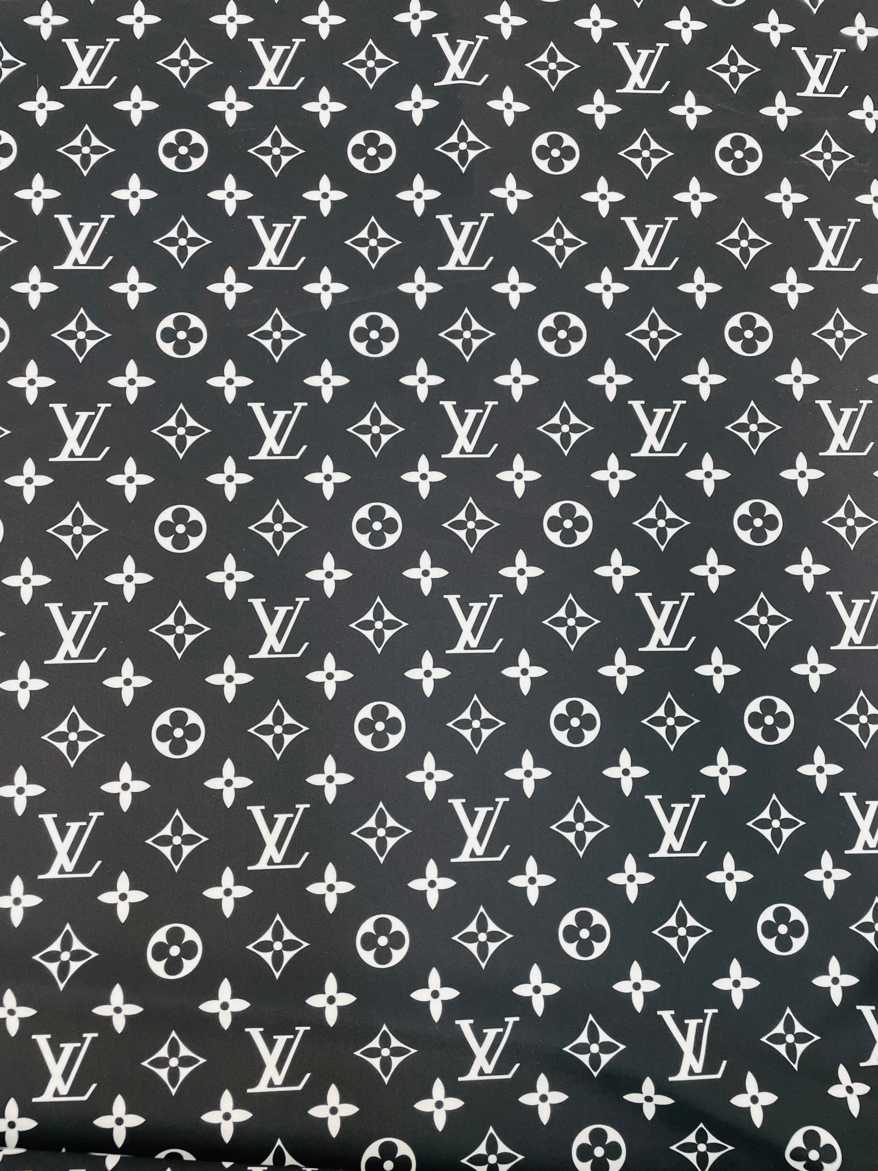 Black Louis Vuitton monogram print on white cotton fabric – logofabrics