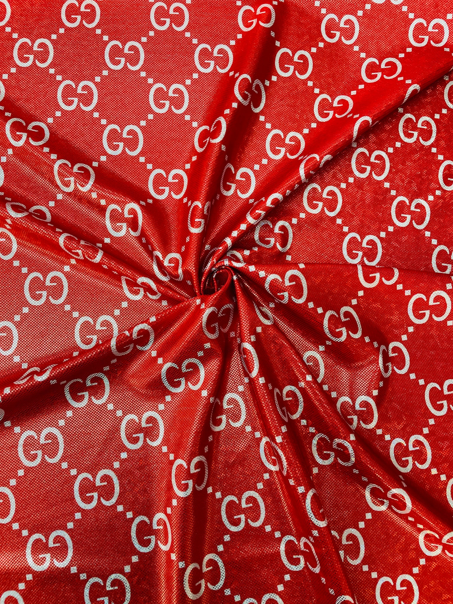 Louis Vuitton Logo on Red Spandex – designerfabricscenter