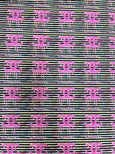 Load image into Gallery viewer, Chanel Pink Drip Logo on Black and White Stripe Spandex
