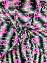 Load image into Gallery viewer, Chanel Pink Drip Logo on Black and White Stripe Spandex
