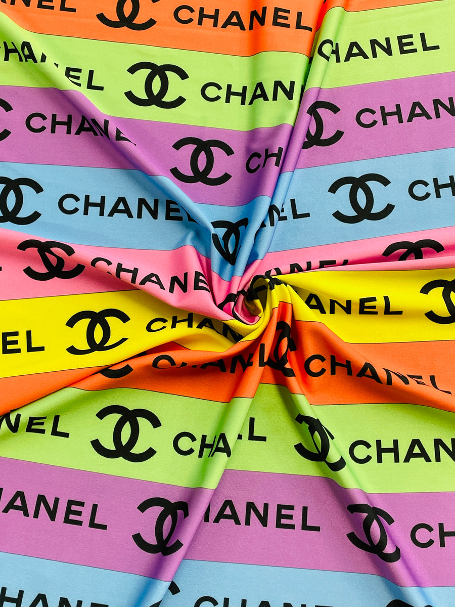 Chanel Logo On Rainbow Stripes – designerfabricscenter