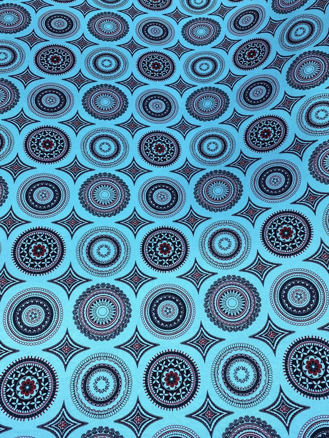 Teal Medallions Silky Mikado Print